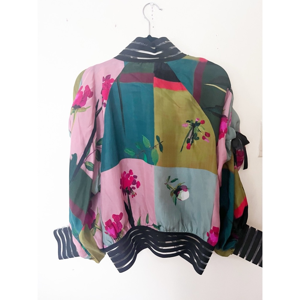 Viviana Multicolor Floral Satin Bomber Jacket - Picture 3 of 5